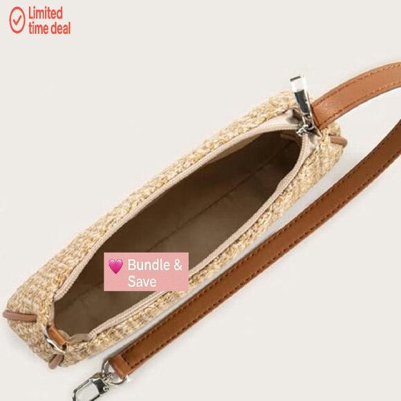 Straw Woven Shoulder Bag Tote Purse Compact Daily Essentials Handbag - Picture 7 of 8